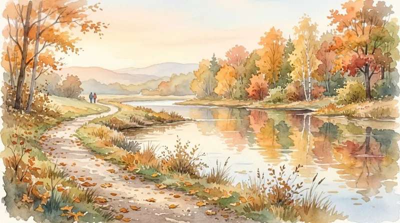 가을 물가 산책길 그림 (AI 그림)