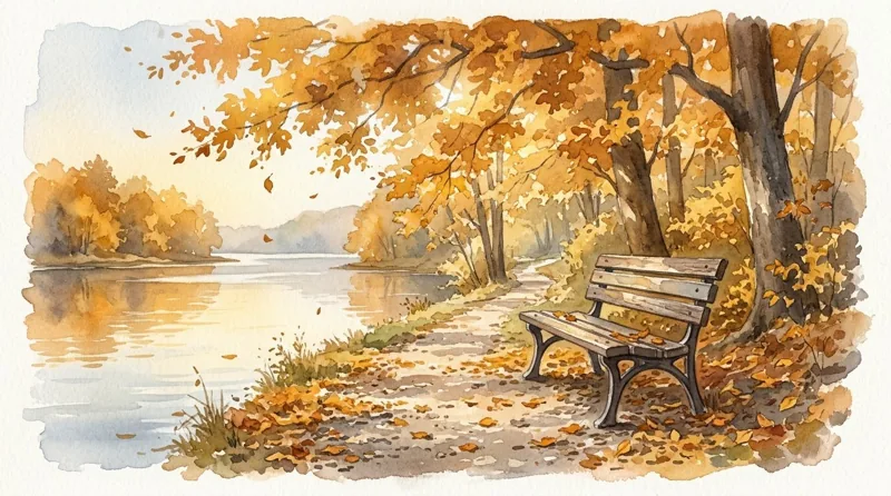 가을 물가 산책길 그림 (AI 그림)