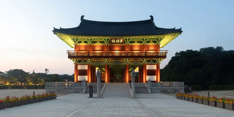 Southern side of Woljeonggyo Bridge illuminated at sunset in