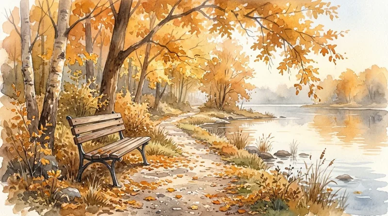 가을 물가 산책길 그림 (AI 그림)