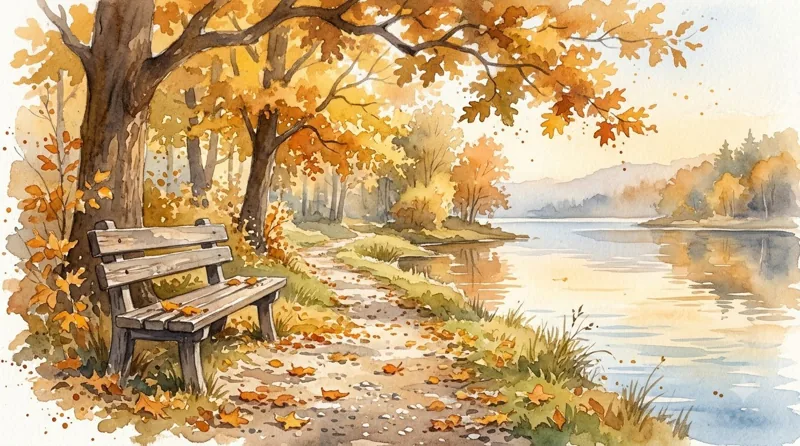 가을 물가 산책길 그림 (AI 그림)