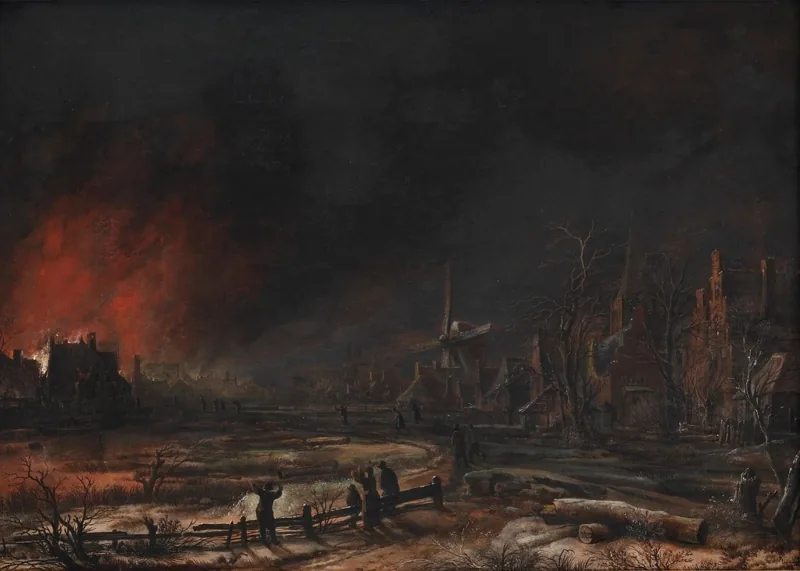 Fire winter night Aert van