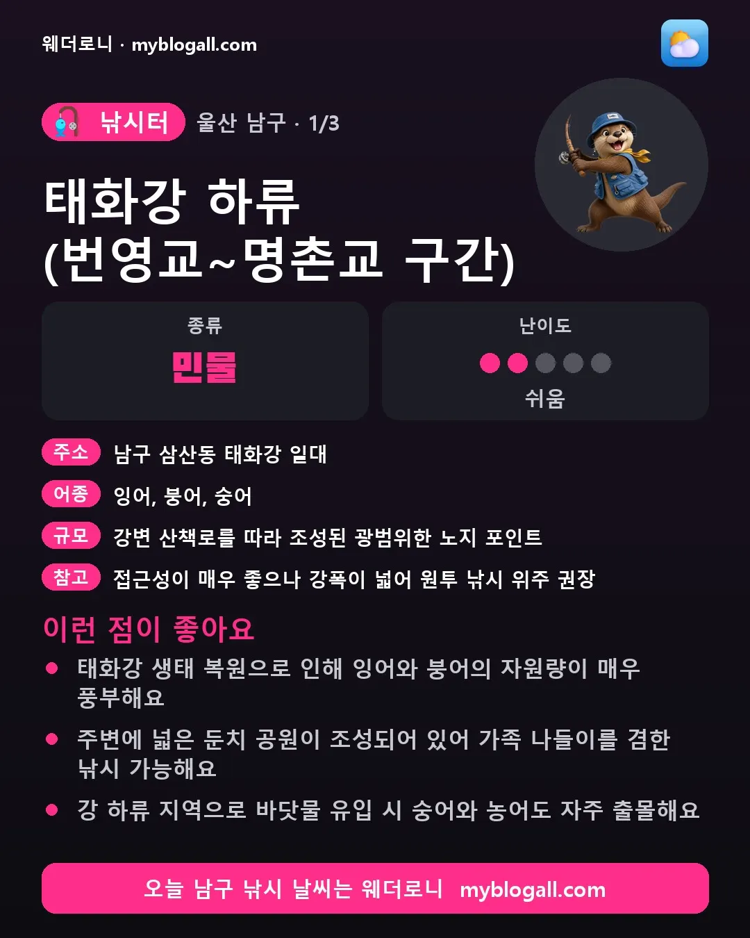 울산광역시 낚시 코스 카드