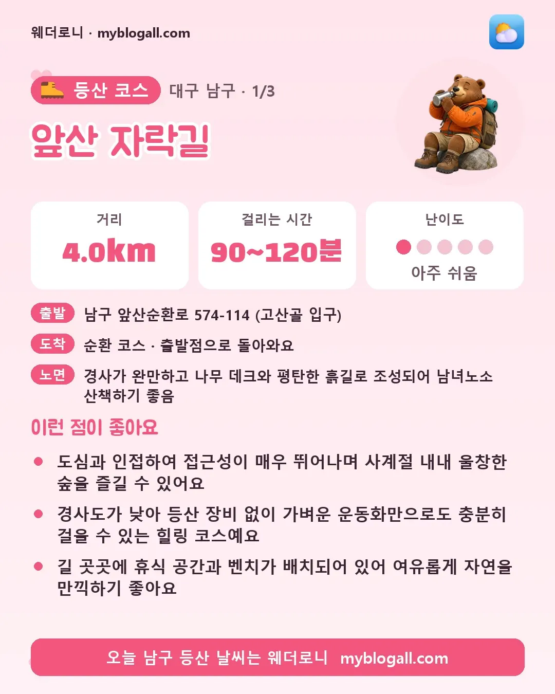 대구광역시 등산 코스 카드