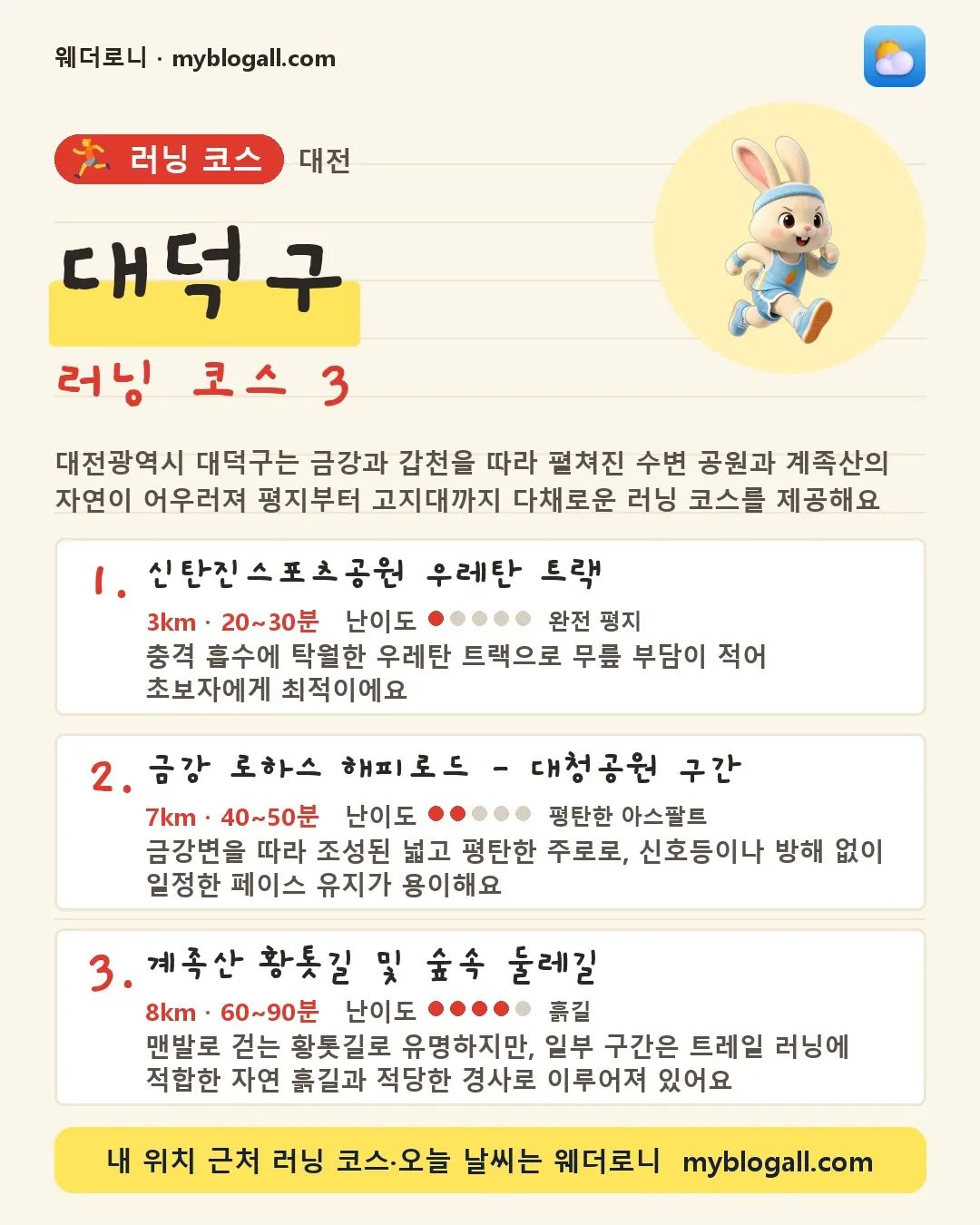 대전광역시 러닝 코스 카드