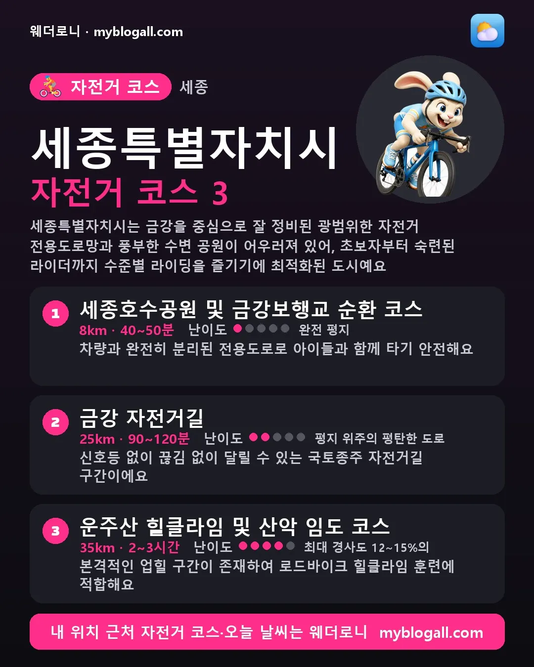 세종특별자치시 자전거 코스 카드