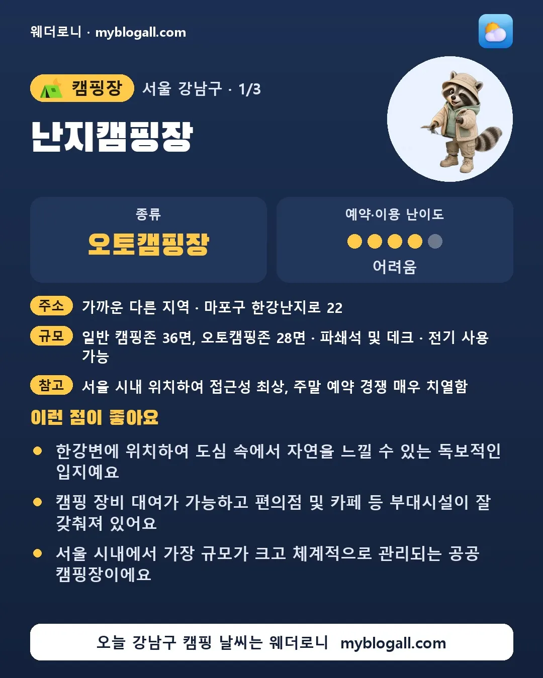 서울특별시 캠핑 코스 카드