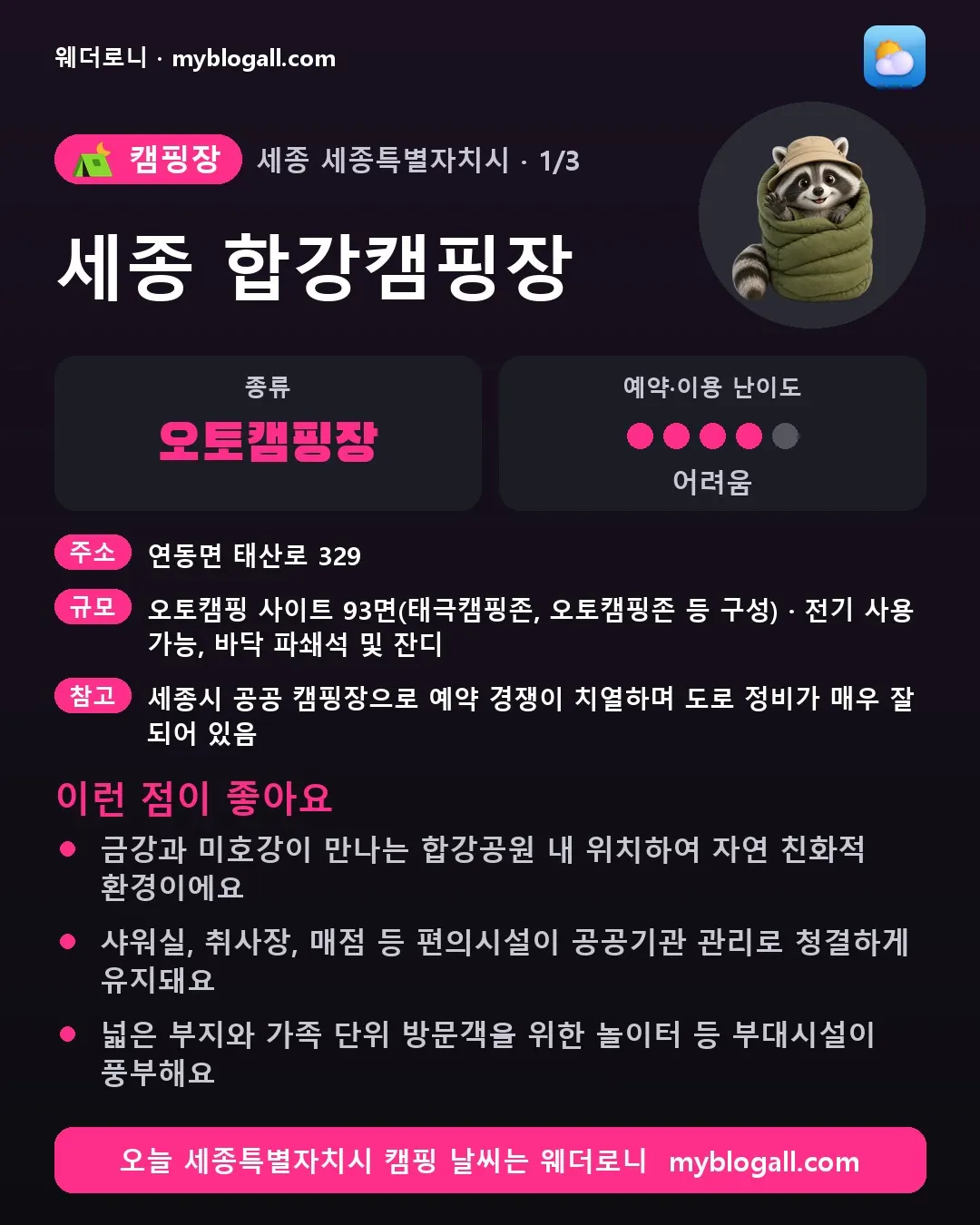 세종특별자치시 캠핑 코스 카드
