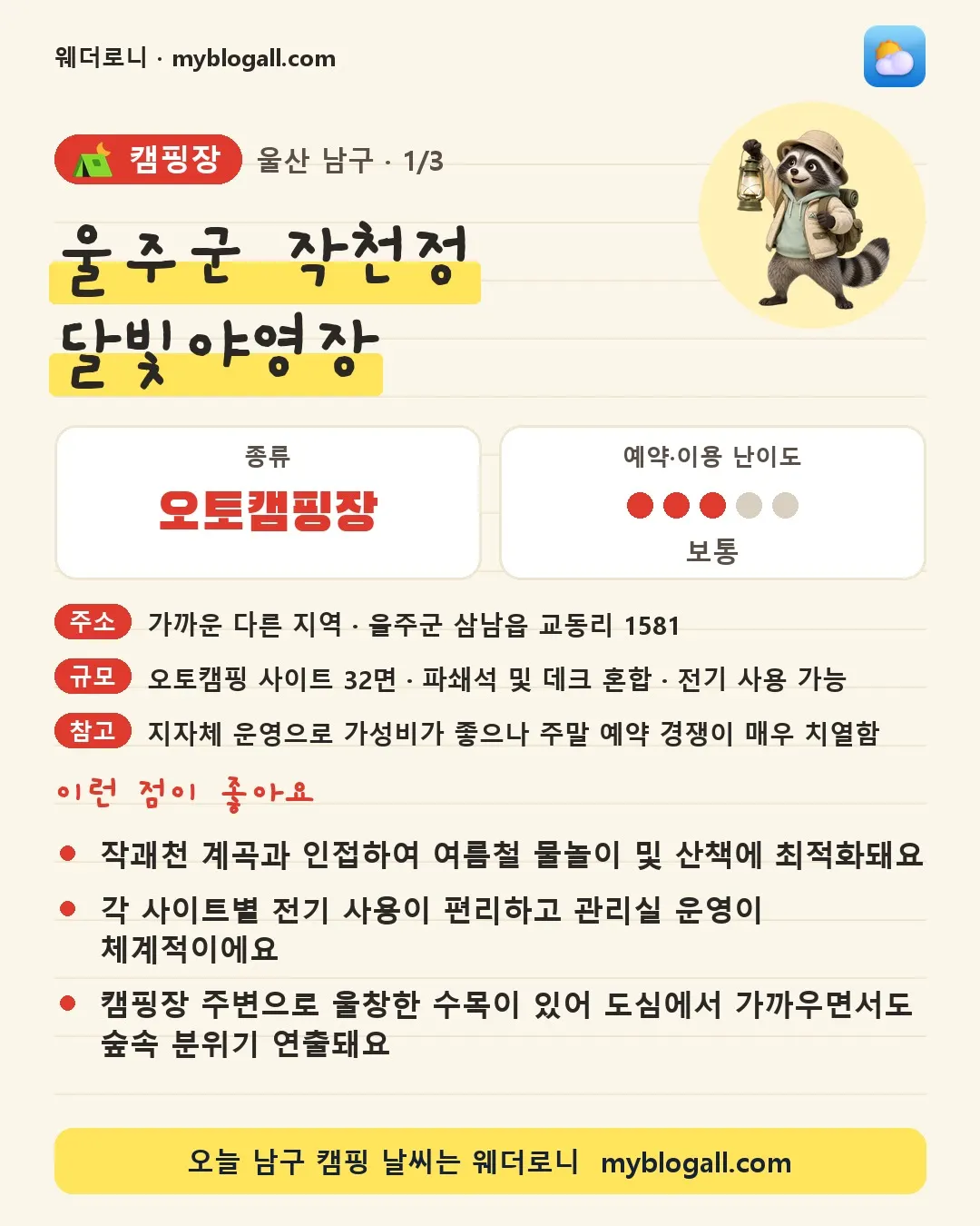 울산광역시 캠핑 코스 카드